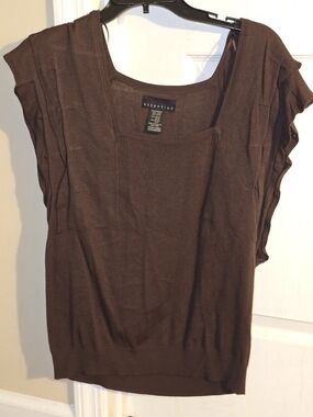 attention Brown Square Neck Knit Tank